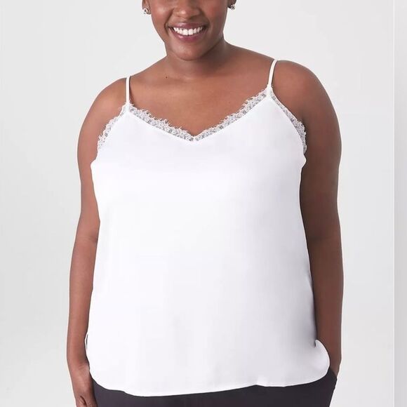 Lane Bryant Lace Trim Satin Cami White Career Academia Layer Plus Size 16 NWT - Picture 1 of 8